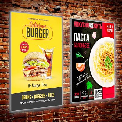 Ramka na plakat LED z menu, podświetlana skrzynka reklamowa dla restauracji, kawiarni, sklepu